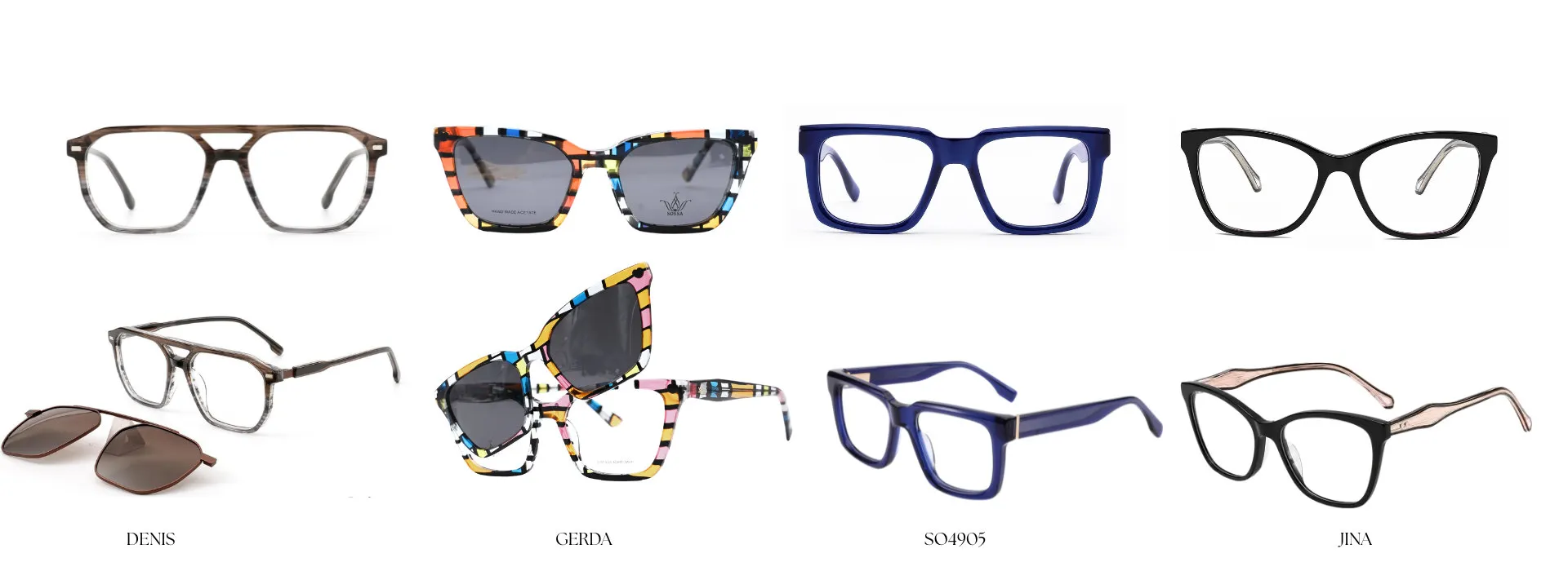 SOSSA frames Denis, Gerda, SO4905 and Jina, each shown from the front and from the side